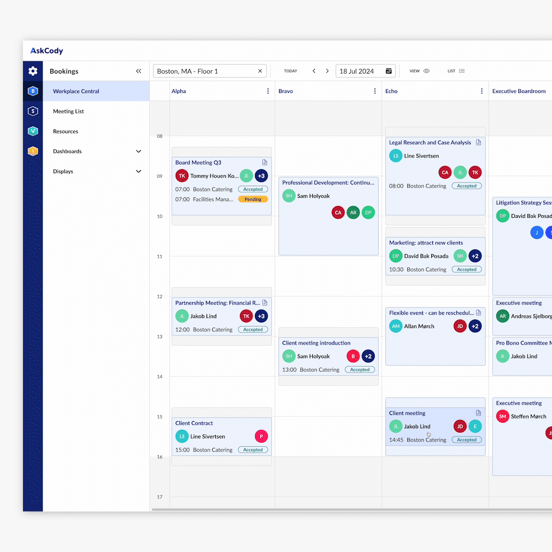 Reschedule last minute meetings in Workplace Central