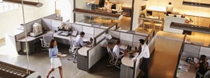 Newly fitted flexible meeting spaces in a modern office, illustrating a changing room mix”