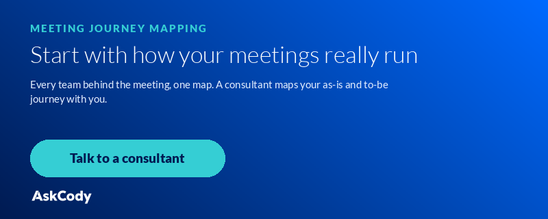 Start with how your meetings really run. Talk to a consultant about Meeting Journey Mapping with AskCody.