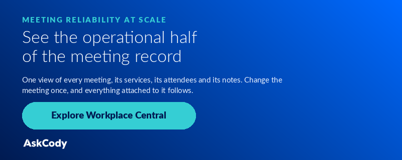 AskCody call to action: see the operational half of the meeting record, explore Workplace Central.