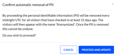 Automatic removal of Personal Identifiable Information (PII)