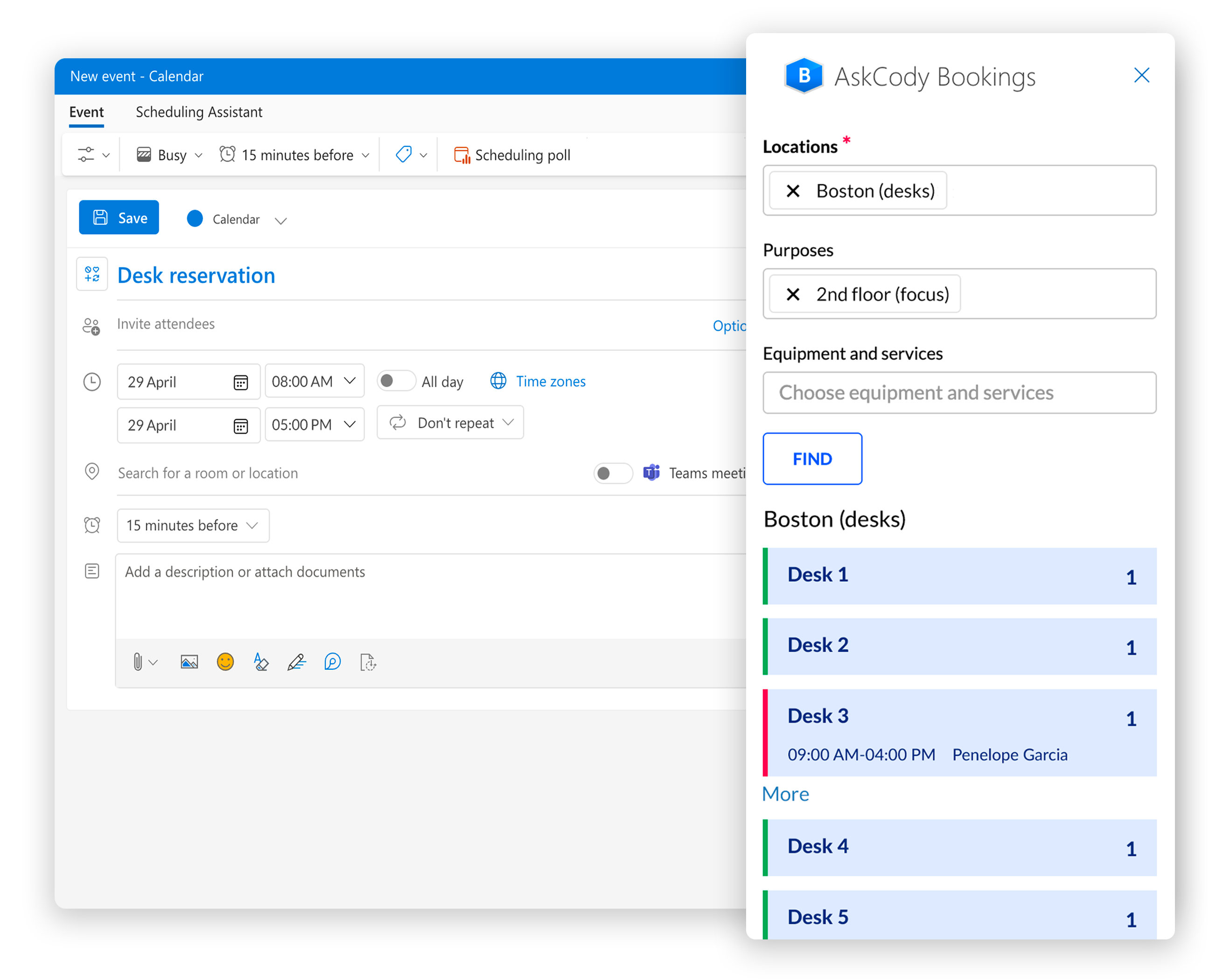 Desk booking outlook overview